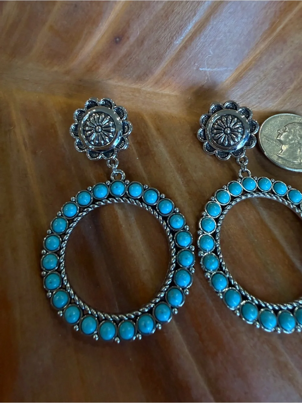 Turquoise Hoop Drop Earrings